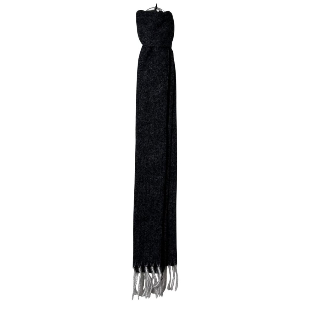 A New Day Soft Black & Gray Scarf With White Fringe